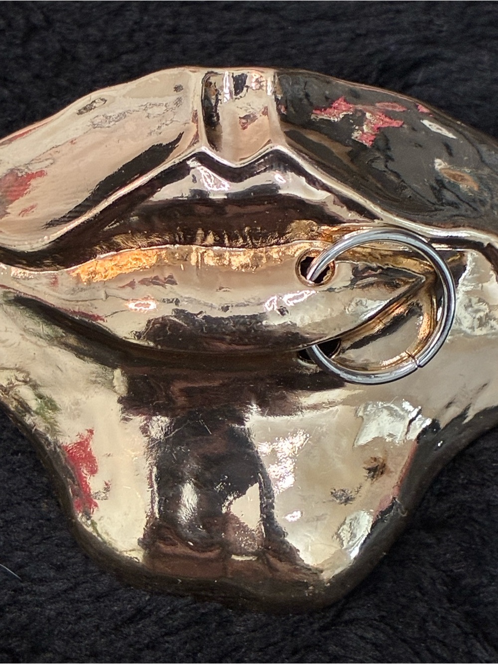 Gold Lip Brooch with Silver Ring Accent for Women